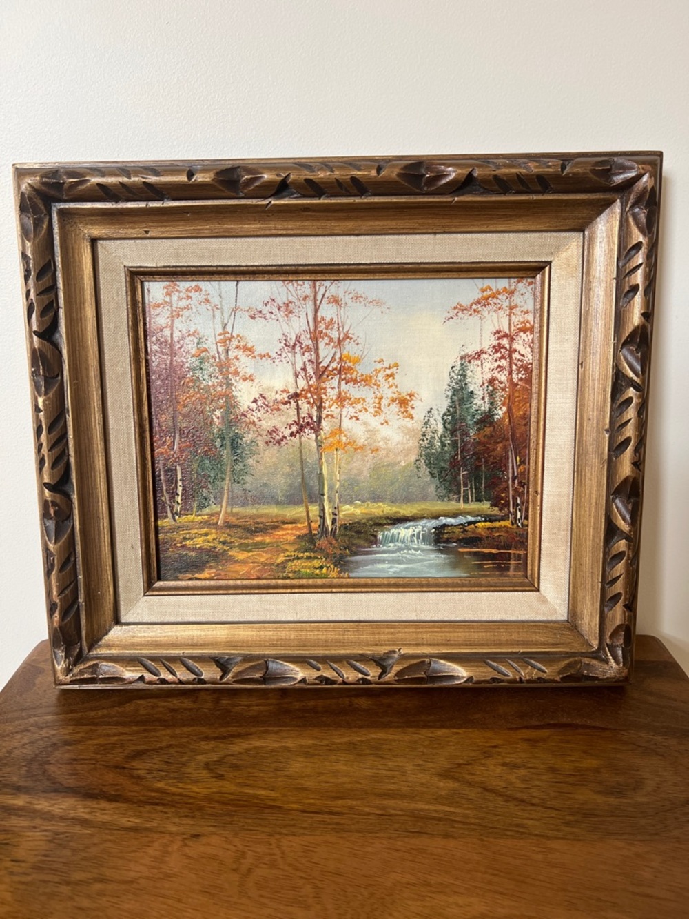1970s Vintage Autumn Landscape Oil Painting - Birch Trees - Framed